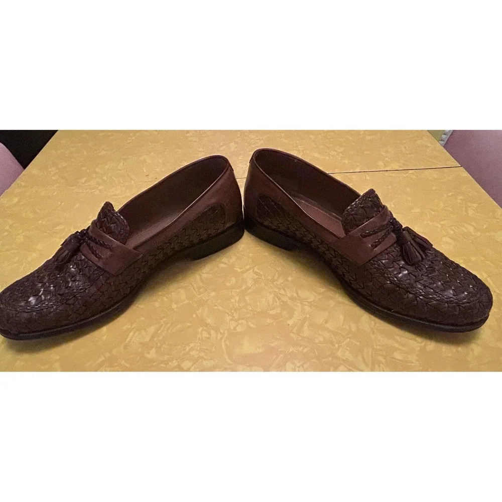 MAGNANNI Leather Weave Tassel Loafers Sz 11 M Classic Hamptons Mens Old Money
